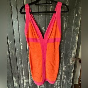 Herve Leger Orange and Pink Bandage Dress